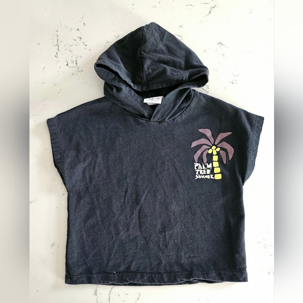 ZARA Palm Tree Summer Darl Grey Hooded Shirt